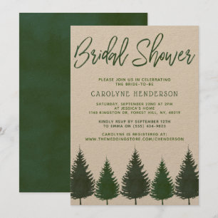 Simple Woodland Pine Trees Greenery Bridal Shower Invitation