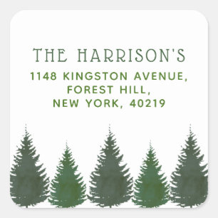 Simple Woodland Pine Trees Greenery Return Address Square Sticker
