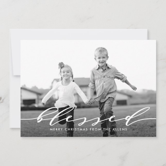Simple Word Holiday Photo Card BLESSED (Front)