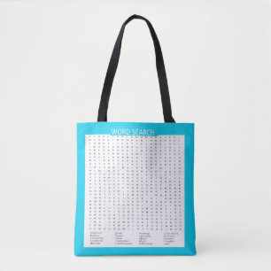 Simple Word Search on Aqua Colour Border Tote Bag
