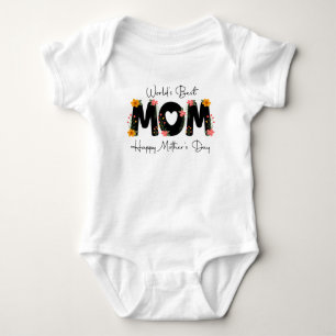 Simple World's Best Mum Mother's Day Calligraphy Baby Bodysuit