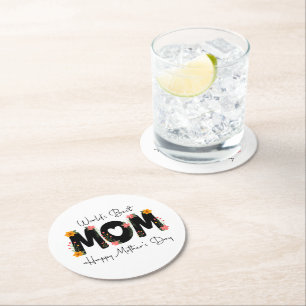 Simple World's Best Mum Mother's Day Calligraphy Round Paper Coaster