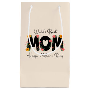 Simple World's Best Mum Mother's Day Calligraphy Small Gift Bag