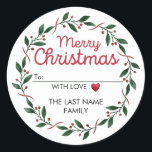 Simple Wreath Christmas Label Sticker and a Heart<br><div class="desc">Capture the essence of the season with these to from Christmas stickers. These round stickers feature an inviting wreath,  a cute heart,  and lush green leaves,  creating a warm and welcoming vibe. Enhance your holiday festivities by incorporating these stickers into your festive projects</div>