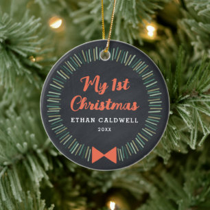 Simple Wreath First Christmas Ornament - Slate