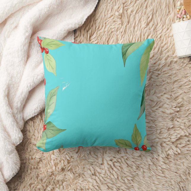 Simple Wreath Holly Berries Merry Xmas Pattern Cushion (Blanket)