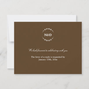 Simple wreath initial brown wedding rsvp response invitation