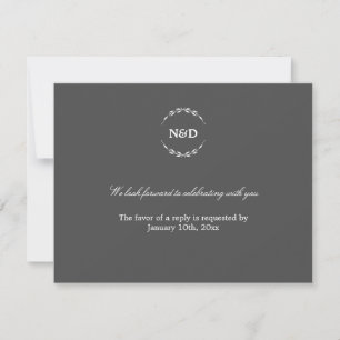 Simple wreath initial grey wedding rsvp response invitation