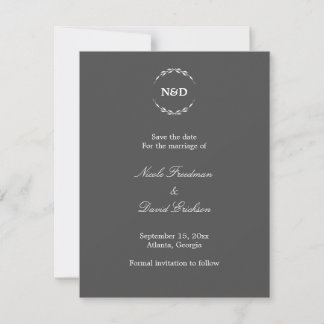 Simple wreath monogram grey wedding announcement