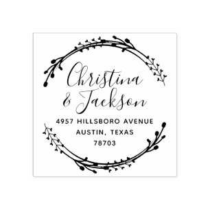Simple Wreath Newlywed Return Address Rubber Stamp