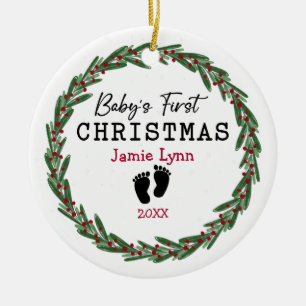 Simple Wreath Red Green Baby's First Christmas Ceramic Tree Decoration