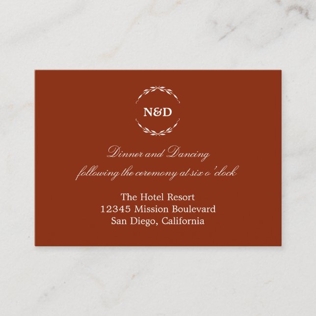 Simple wreath red wedding reception enclosure card (Front)