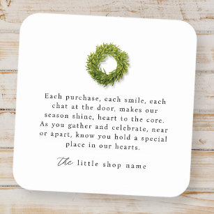 Simple Wreath Small Business Holiday Thank You Square Sticker