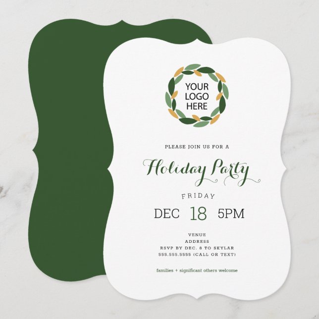 Simple Wreath with YOUR LOGO Company holiday party Invitation (Front/Back)