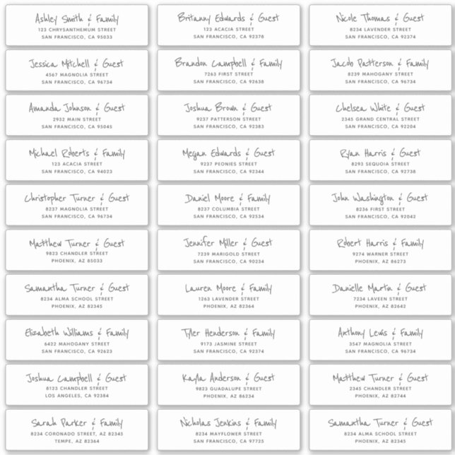 Simple Writing Wedding Guest Names Address (Front)