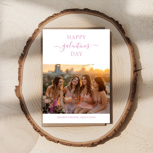 Simple Xoxo Girly Pink Happy Galentines Day Photo Holiday Card (Creator Uploaded)