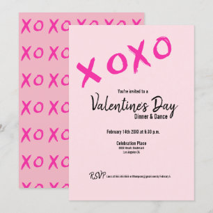 Simple XOXO pink Valentines Dinner Dance Party Invitation