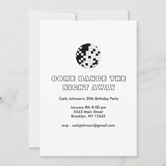 Simple Y2K Black White Disco 30th Birthday Party Invitation (Front)