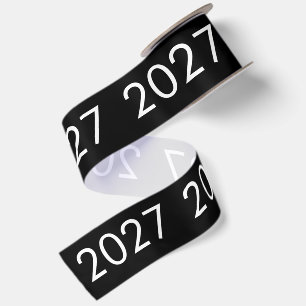 Simple Year 2027 Black White Satin Ribbon
