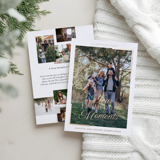 Simple Year in Moments Family Photo Christmas  Foil Holiday Card (Simple Year in Moments Family Photo Christmas Foil Holiday Card)