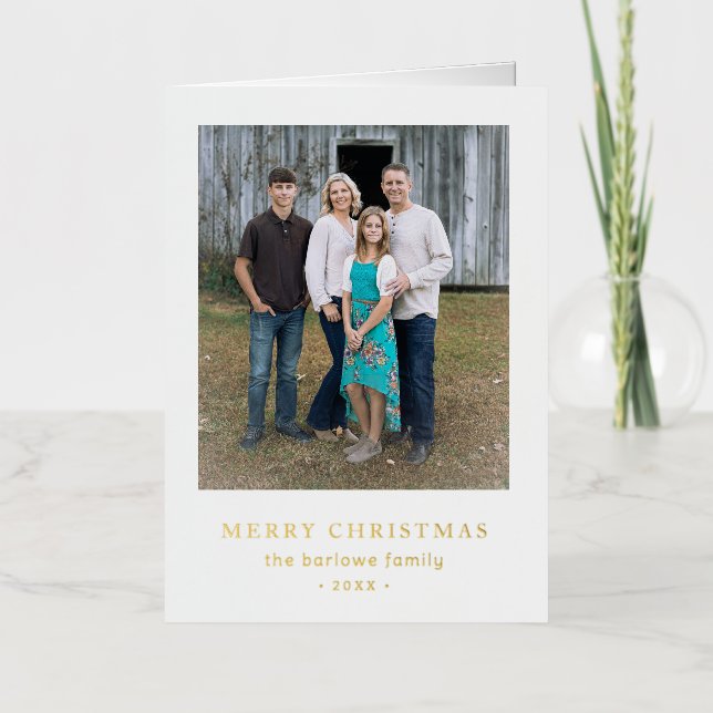 Simple Year in Review Photo Modern Christmas Foil Holiday Card (Front)