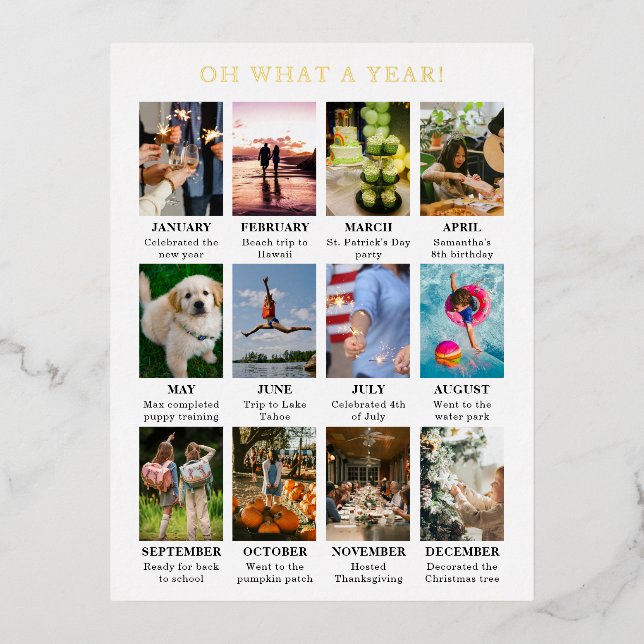 Simple Year in Review Photo Modern Christmas Foil Holiday Postcard (Front)