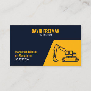 Simple Yellow and Blue Excavator Construction Business Card