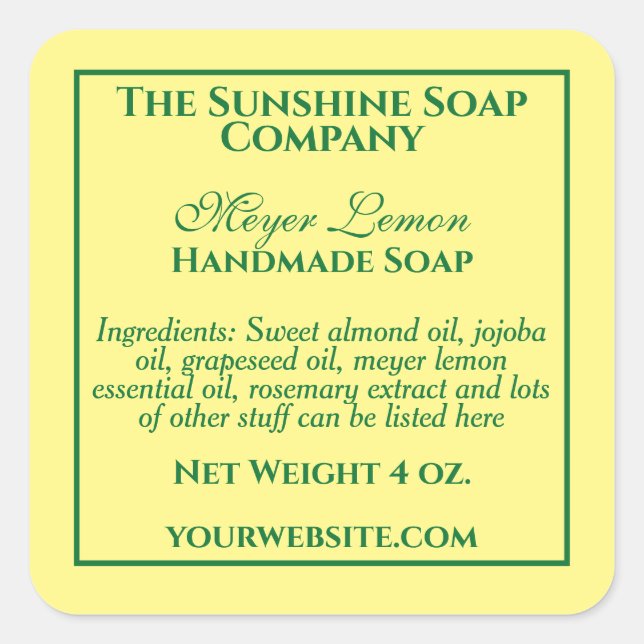 Simple Yellow and Green Soap and Cosmetics Label  (Front)
