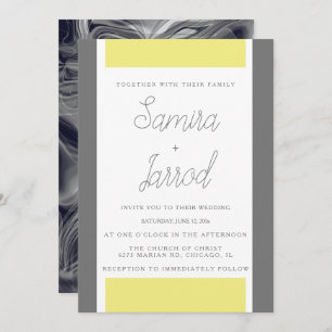 Simple Yellow and Grey Abstract Marble Wedding Invitation