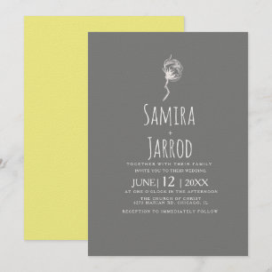 Simple Yellow and Grey Botanical Wedding Invitation