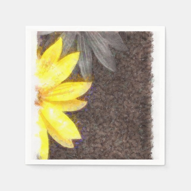 Simple Yellow and Grey Daisy Floral Watercolor Napkin (Front)