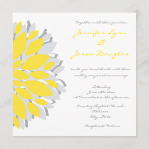 Simple Yellow and Grey Flowers Wedding Invitations