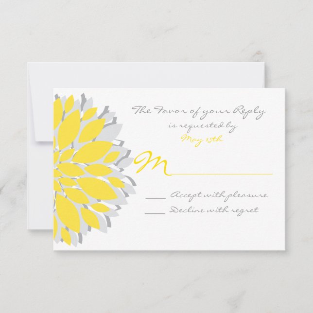 Simple Yellow and Grey Flowers Wedding RSVP Cards (Front)