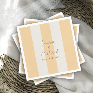 Simple Yellow and Off-White Cabana Stripes Wedding Napkin
