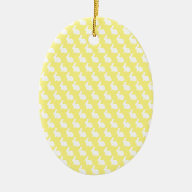 Simple Yellow and White Easter Bunny Ceramic Tree Decoration (Front)
