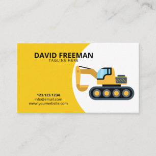 Simple Yellow and White Excavator Construction Business Card