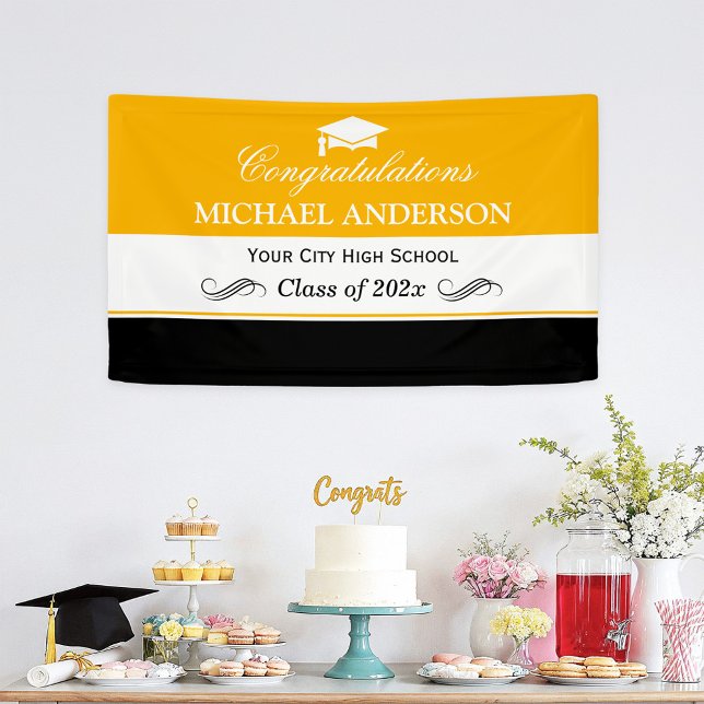 Simple Yellow Black White Graduation Party Banner (Creator Uploaded)