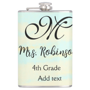 simple yellow blue watercolor teacher appreciation hip flask