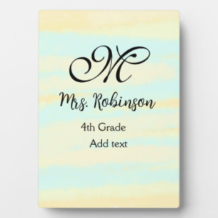 simple yellow blue watercolor teacher appreciation plaque