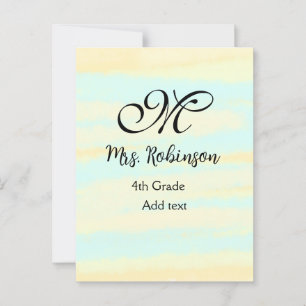 simple yellow blue watercolor teacher appreciation postcard