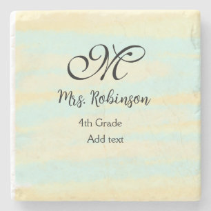 simple yellow blue watercolor teacher appreciation stone coaster
