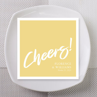 Simple Yellow Brush Lettering Cheers Wedding Napkin