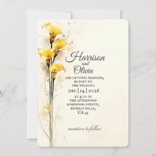 Simple Yellow Calla lily Watercolor Floral Wedding Invitation