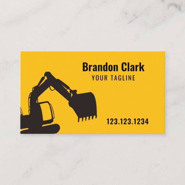 Simple Yellow Excavator Silhouette Construction Business Card (Front)