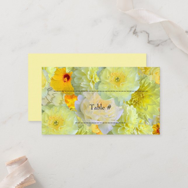 Simple Yellow Floral Watercolor Place Card (Front/Back In Situ)