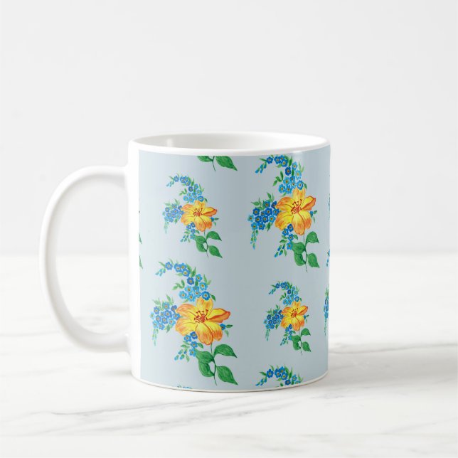 Simple Yellow Flower Pattern Coffee Mug (Left)