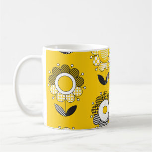 Simple Yellow Folk Floral Pattern Coffee Mug