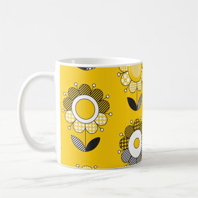 Simple Yellow Folk Floral Pattern Coffee Mug (Left)