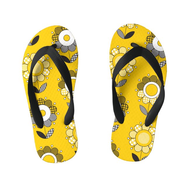 Simple Yellow Folk Floral Pattern Kid's Flip Flops (Footbed)