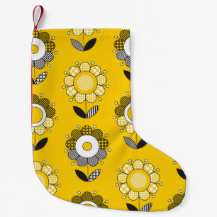 Simple Yellow Folk Floral Pattern Small Christmas Stocking